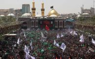 Shiite Muslim devotees attend a gathering to commemorate Ashura, a ten-day period during the Islamic month of Muharram to remember and mourn the seventh century killing of Prophet Mohammed's grandson Imam Hussein in Iraq's central holy city of Karbala on July 29, 2023. (Photo by Mohammed SAWAF / AFP) (Photo by MOHAMMED SAWAF/AFP via Getty Images)