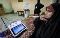 An electronic machine used to report the electronic count of voter registrations to the central tabulation office displays a message showing the transmission of data after the end of voting in the the 2023 Iraqi provincial council elections at a polling station in Sadr City in eastern Baghdad on December 18, 2023. Iraqis on December 18 voted in the first provincial council elections held in a decade, which were expected to strengthen the dominance of pro-Iranian Shiite Muslim groups. The vote comes at a tim