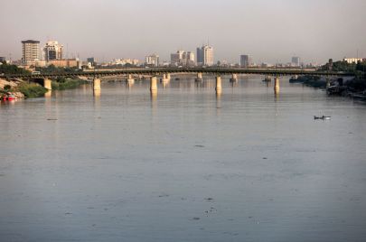 The Ahrar bridge across the Tigris river in central Baghdad is pictured at sunset on September 25, 2023. (Photo by Ahmad AL-RUBAYE / AFP) (Photo by AHMAD AL-RUBAYE/AFP via Getty Images)